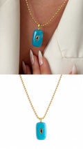 18K Gold Plated Stainless Steel Turquoise Resin CZ Pendant Ball Chain Necklace Wholesale - CW1NKL00165 | Wholesale Stainless Steel Jewelry Catwalk Jewellery Europe