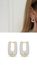 18K Gold Plated Stainless Steel Chunky Pave CZ U Shape Huggie Earrings Wholesale - CW1VPEARNG00344 | Wholesale Stainless Steel Jewelry Catwalk Jewellery Europe