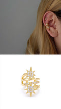 Gold CZ Pave Double Starburst Triple Band Ear Cuff - CW1EARCUFF0068 | Wholesale Stainless Steel Jewelry Catwalk Jewellery Europe