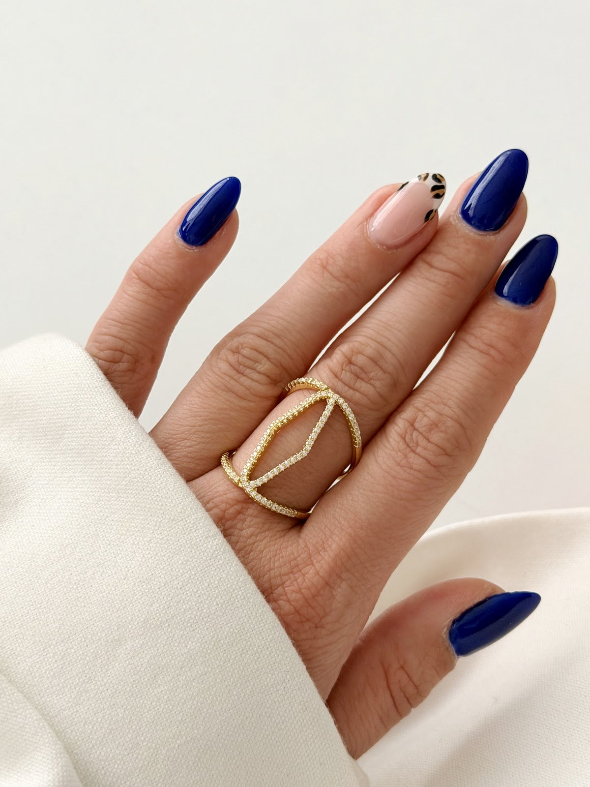 Gold CZ Pave Geometric Open Cage Statement Ring - CW1RING00205 | Wholesale Stainless Steel Jewelry Catwalk Jewellery Europe