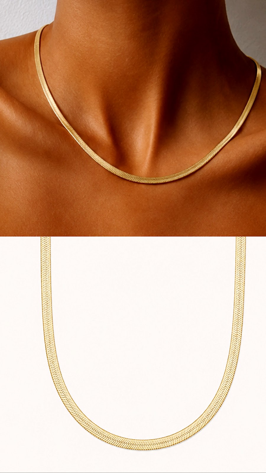 Gold Flat Herringbone Snake Chain Necklace - CW1NKL0042 | Wholesale Stainless Steel Jewelry Catwalk Jewellery Europe