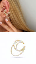 Gold CZ Pave Overlapping Double Hoop Ear Cuff - CW1EARCUFF00150 | Wholesale Stainless Steel Jewelry Catwalk Jewellery Europe