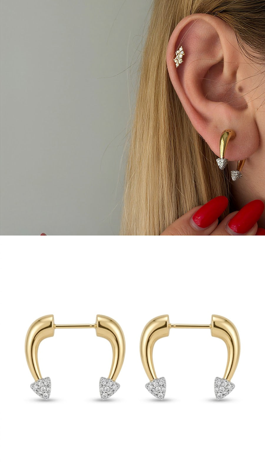 Two Tone Smooth Chunky Tube C Hoop Earrings - CW1VPEARNG0085 | Wholesale Stainless Steel Jewelry Catwalk Jewellery Europe