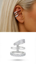 Silver CZ Pave Three Band Chunky Ear Cuff - CW1EARCUFF00153 | Wholesale Stainless Steel Jewelry Catwalk Jewellery Europe