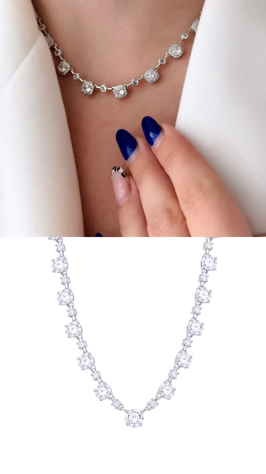 Silver CZ Solitaire Graduated Tennis Choker Necklace - CW1NKL00128 | Wholesale Stainless Steel Jewelry Catwalk Jewellery Europe