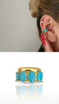 Gold Turquoise Cabochon Stone Wide Ear Cuff - CW1EARCUFF00117 | Wholesale Stainless Steel Jewelry Catwalk Jewellery Europe