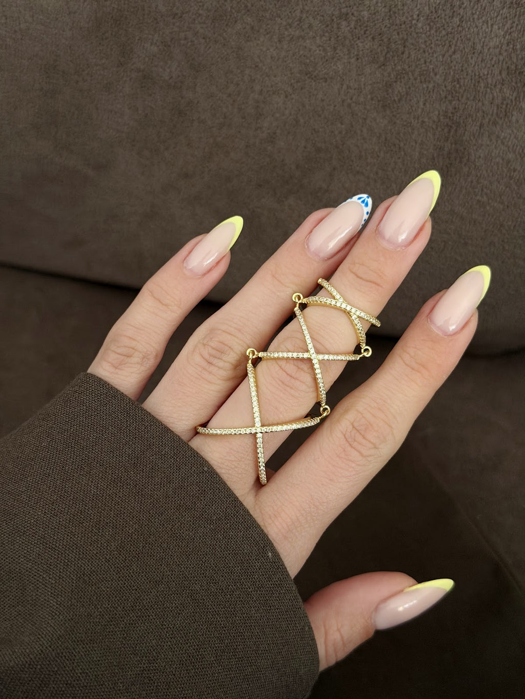 Gold CZ Pave Articulated Full Finger Criss Cross Ring wholesale jewelry RINGS Catwalk Jewellery Europe