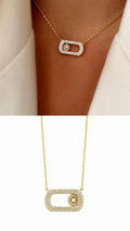 Gold CZ Pave Horizontal Oval Move Motif Pendant Necklace - CW1NKL0050 | Wholesale Stainless Steel Jewelry Catwalk Jewellery Europe