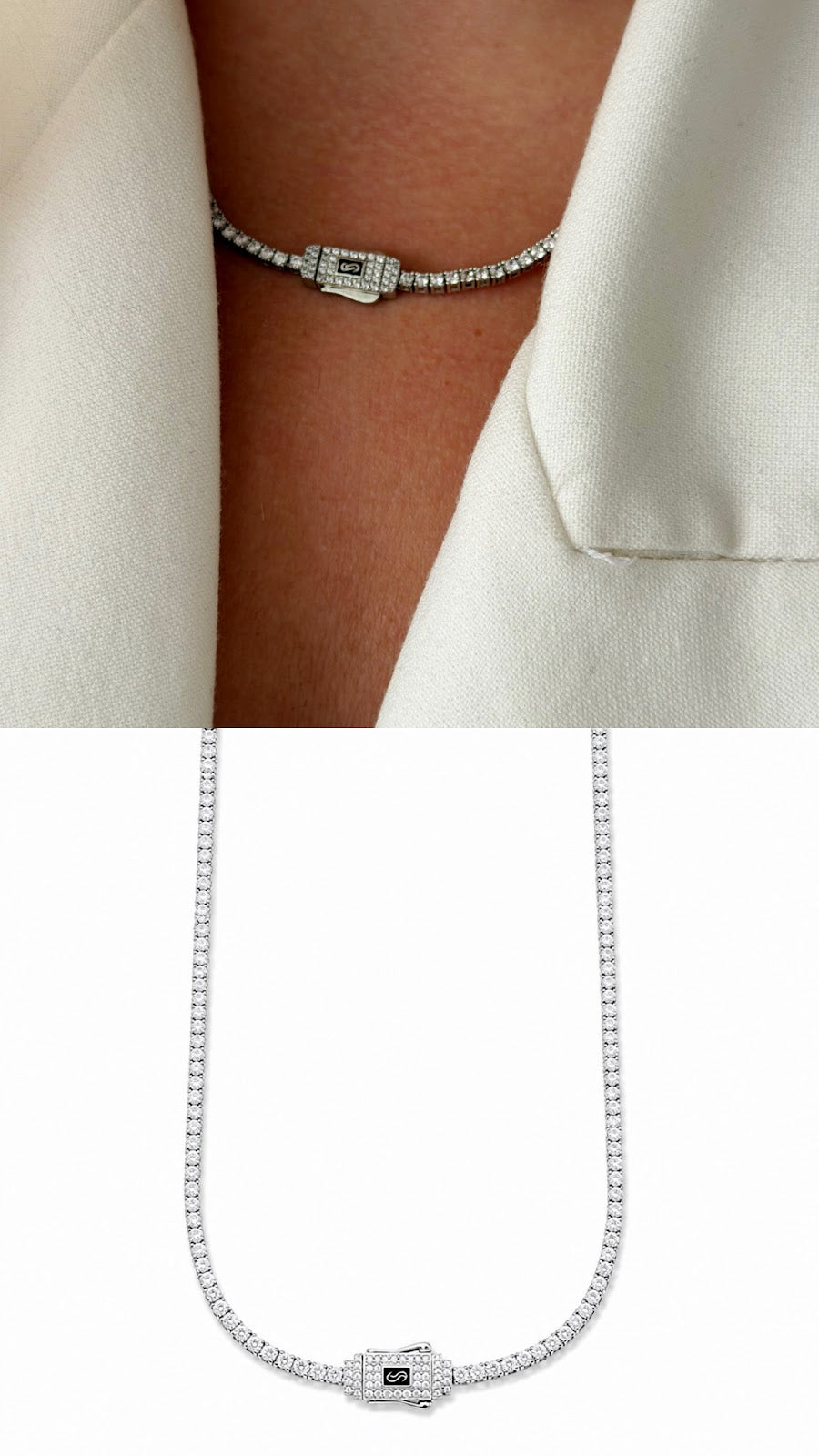 Silver CZ Solitaire Monaco Clasp Tennis Necklace - CW1NKL00143 | Wholesale Stainless Steel Jewelry Catwalk Jewellery Europe