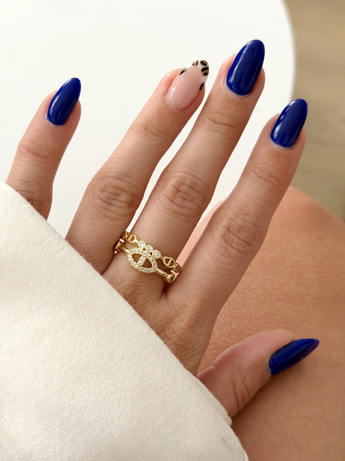 Gold CZ Pave Mariner Anchor Link Double Band Ring - CW1RING00171 | Wholesale Stainless Steel Jewelry Catwalk Jewellery Europe