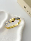 Gold CZ Pave Puffed Heart Charm Wide Hinged Cuff Bangle - CW1CUFF0038 | Wholesale Stainless Steel Jewelry Catwalk Jewellery Europe