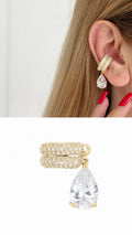 18K Gold Plated Stainless Steel Pave CZ Pear Cut Dangle Ear Cuff Wholesale - CW1EARCUFF00165 | Wholesale Stainless Steel Jewelry Catwalk Jewellery Europe