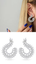 Silver CZ Marquise Leaf Vine Open C Hoop Statement Earrings - CW1STEAR0015 | Wholesale Stainless Steel Jewelry Catwalk Jewellery Europe