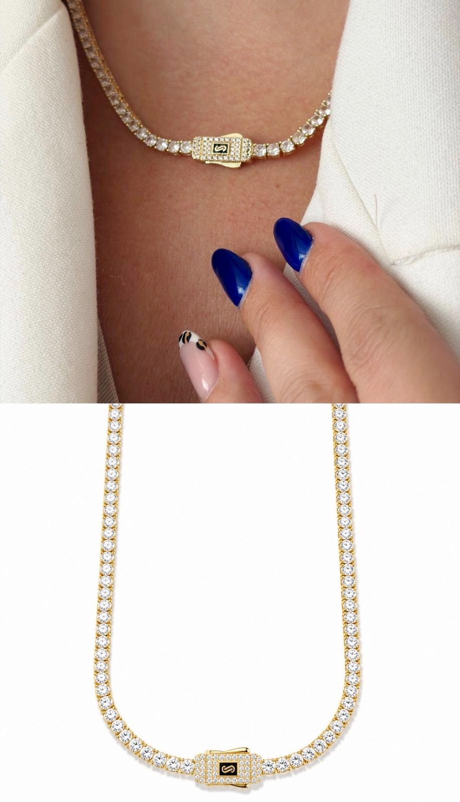 Gold CZ Solitaire Monaco Clasp Tennis Necklace - CW1NKL00147 | Wholesale Stainless Steel Jewelry Catwalk Jewellery Europe