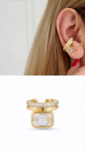 18K Gold Plated Stainless Steel Pave Baguette Cut CZ Ear Cuff Wholesale - CW1EARCUFF00166 | Wholesale Stainless Steel Jewelry Catwalk Jewellery Europe