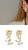 18K Gold Plated Stainless Steel Pave CZ Monogram Letter Stud Earrings Wholesale - CW1VPEARNG00335 | Wholesale Stainless Steel Jewelry Catwalk Jewellery Europe