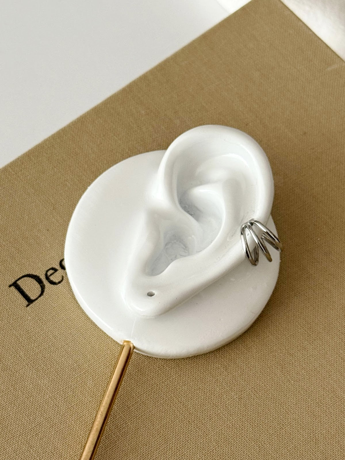 Silver Plain Triple Band Ear Cuff Alternate Angle - CW1EARCUFF0048 | Wholesale Stainless Steel Jewelry Catwalk Jewellery Europe