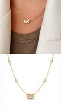 Gold CZ Pave Oval Evil Eye Bezel Station Necklace - CW1NKL0031 | Wholesale Stainless Steel Jewelry Catwalk Jewellery Europe