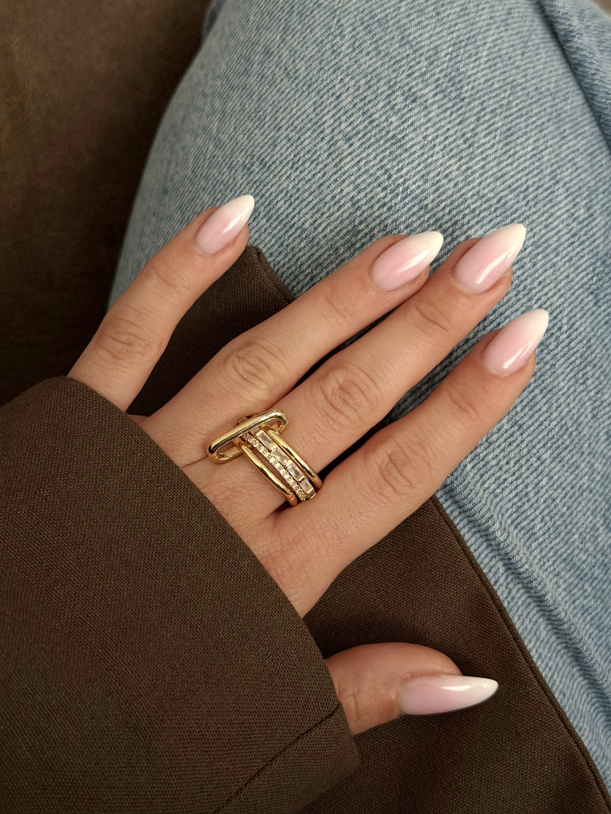 Gold Paperclip Chain Link Multi Band Baguette CZ Ring wholesale jewelry RINGS Catwalk Jewellery Europe