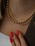 Gold Graduated Multi Strand Beaded Ball Chain Necklace - CW1NKL00105 | Wholesale Stainless Steel Jewelry Catwalk Jewellery Europe