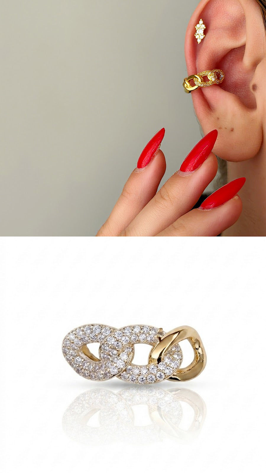 Gold CZ Pave Curb Chain Link Ear Cuff - CW1EARCUFF0027 | Wholesale Stainless Steel Jewelry Catwalk Jewellery Europe
