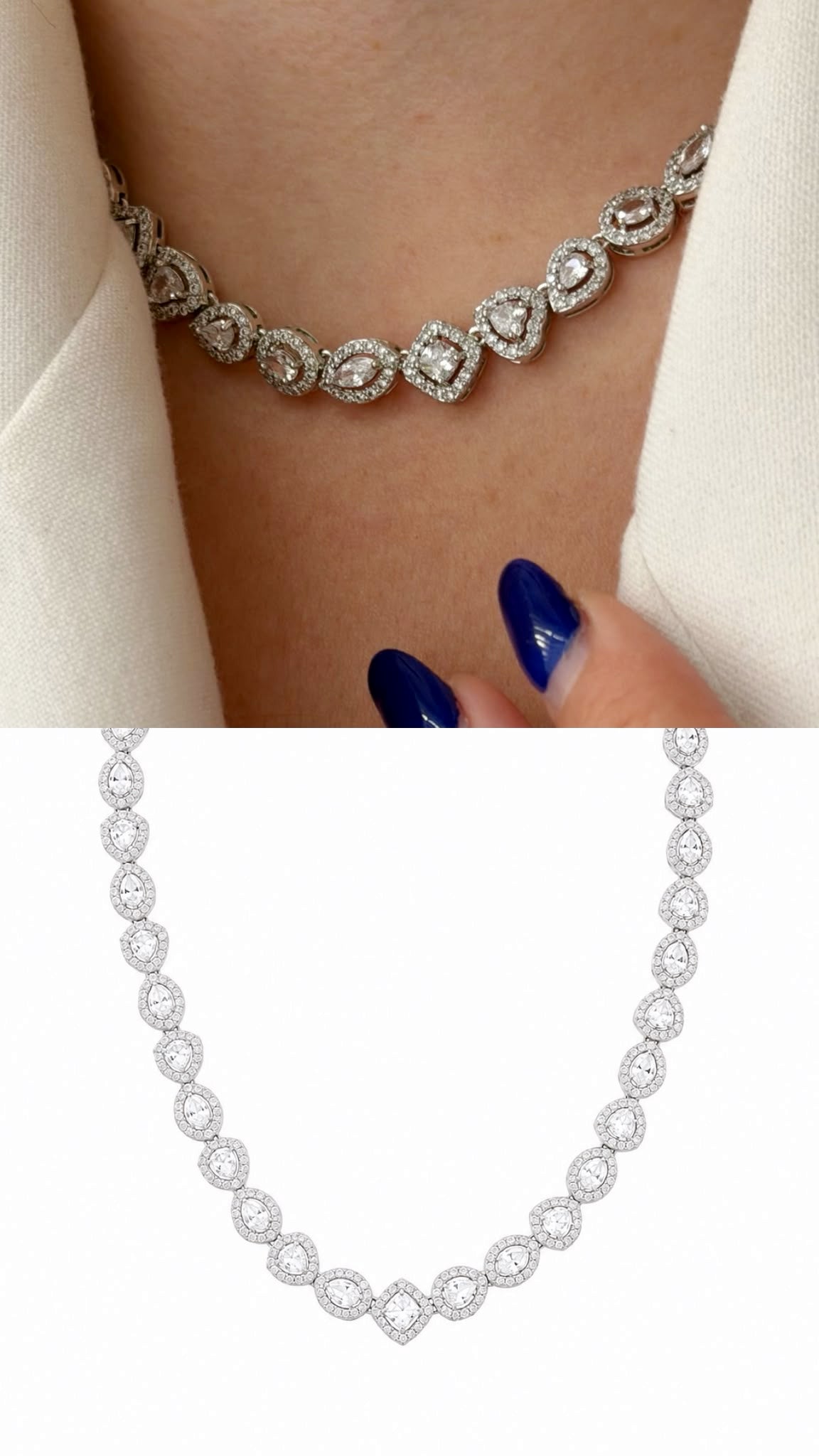 Silver CZ Pave Multi Shape Halo Tennis Necklace - CW1NKL00139 | Wholesale Stainless Steel Jewelry Catwalk Jewellery Europe