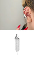 Silver Pyramid Fringe Chain Tassel Dangle Ear Cuff - CW1EARCUFF0030 | Wholesale Stainless Steel Jewelry Catwalk Jewellery Europe