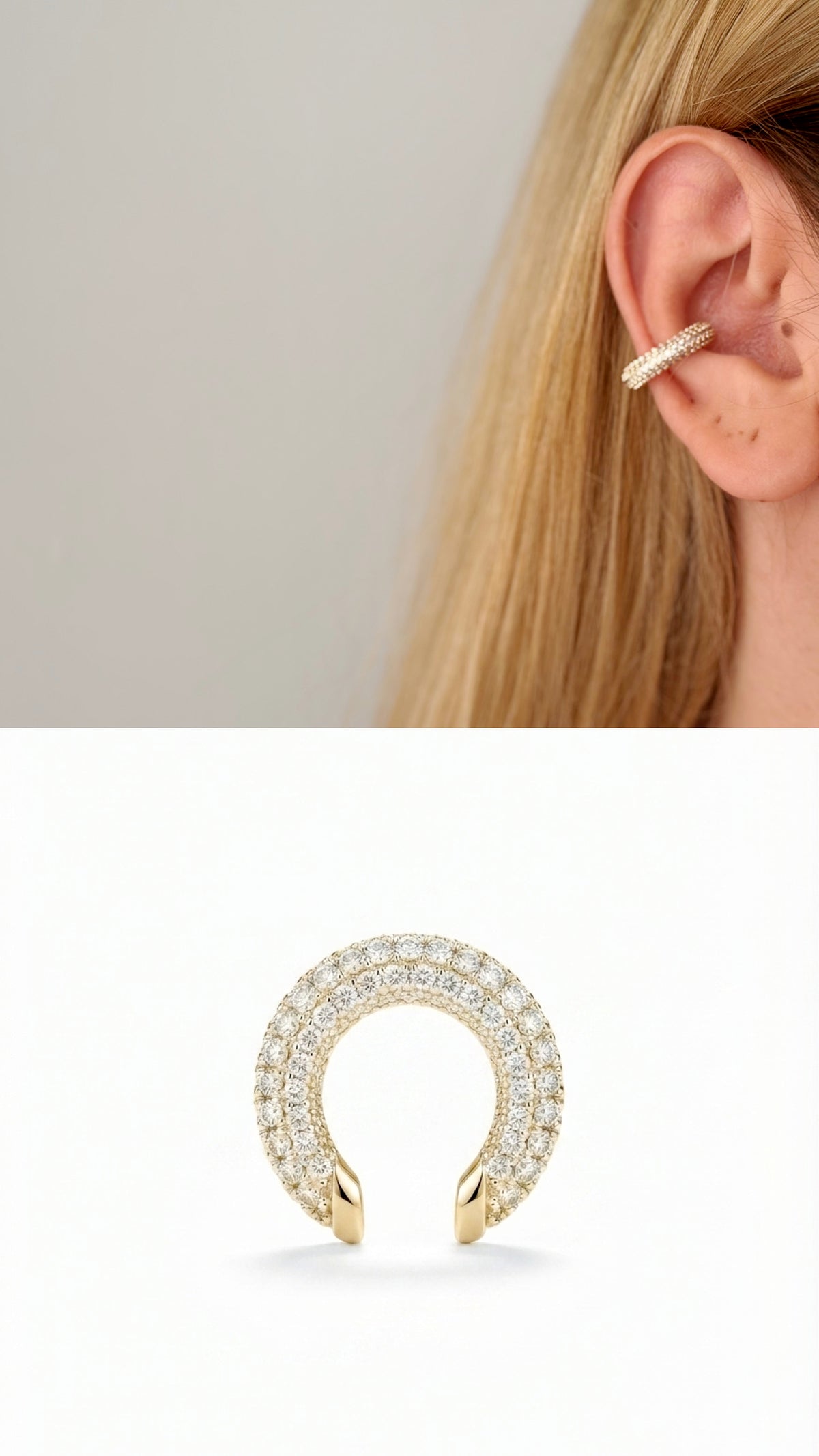 Gold CZ Pave Thick Dome Hoop Ear Cuff - CW1EARCUFF0023 | Wholesale Stainless Steel Jewelry Catwalk Jewellery Europe