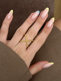 CW1RING0017-gold-beaded-x-shaped-cross-statement-ring-catwalkjewellery wholesale jewelry RINGS Catwalk Jewellery Europe