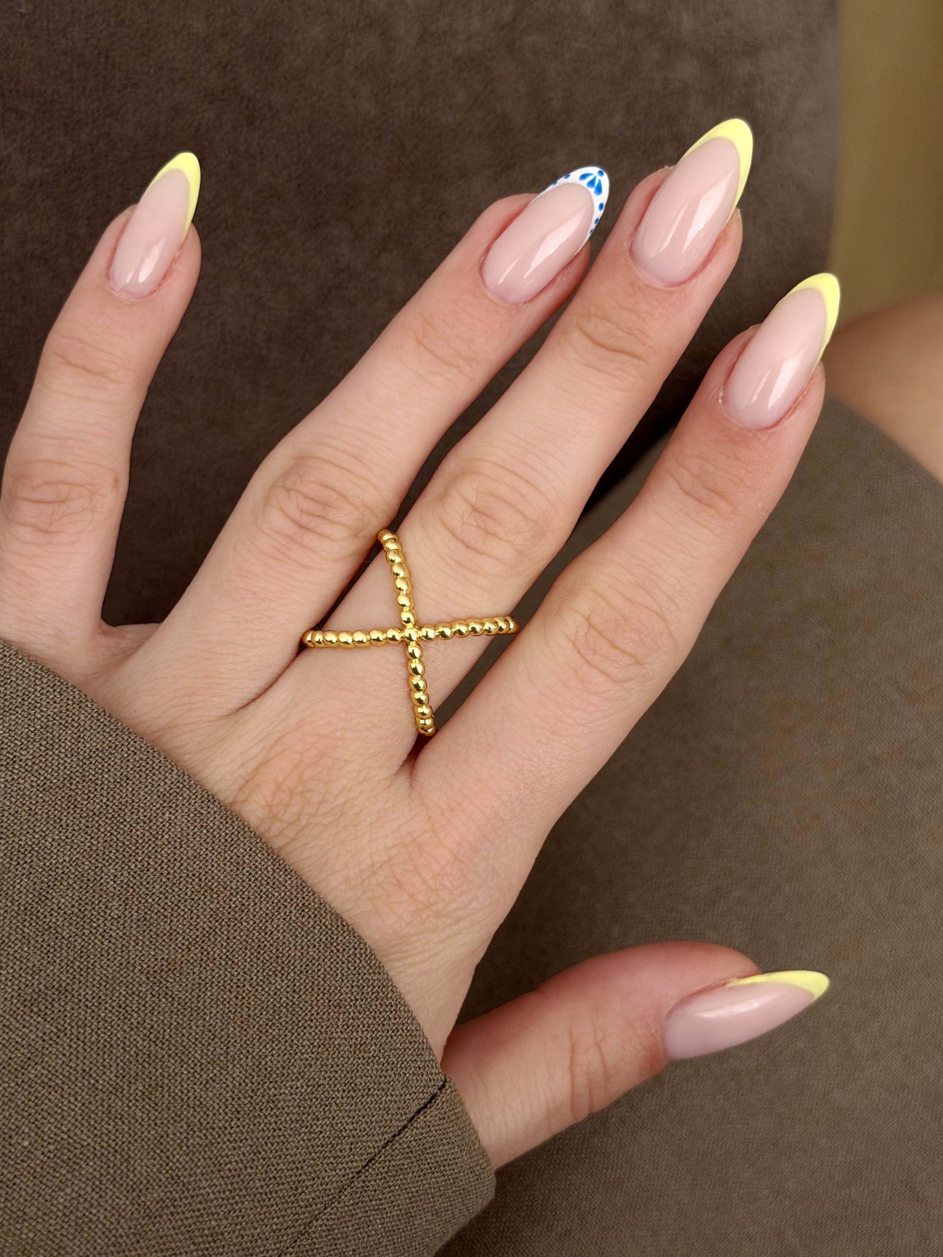 CW1RING0017-gold-beaded-x-shaped-cross-statement-ring-catwalkjewellery wholesale jewelry RINGS Catwalk Jewellery Europe