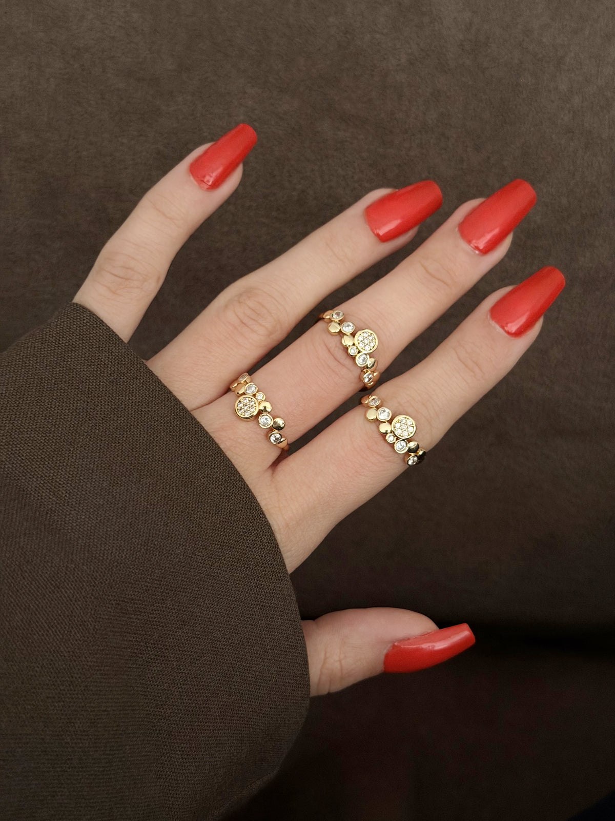 Gold CZ Pave Cluster Bubble Band Ring - CW1RING0023 | Wholesale Stainless Steel Jewelry Catwalk Jewellery Europe