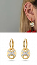CW1VPEARNG0027-two-tone-cz-x-motif-oval-drop-earrings-catwalkjewellery wholesale jewelry VIP 14K EARRINGS  Catwalk Jewellery Europe