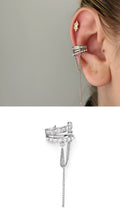 Silver Pearl And Baguette CZ Dangle Chain Ear Cuff Alternate Angle - CW1EARCUFF00106 | Wholesale Stainless Steel Jewelry Catwalk Jewellery Europe