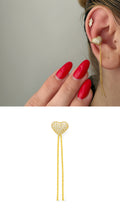 Gold CZ Pave Heart Dangle Chain Ear Cuff Alternate Angle - CW1EARCUFF00110 | Wholesale Stainless Steel Jewelry Catwalk Jewellery Europe