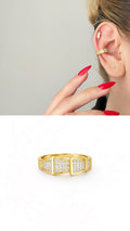 Gold CZ Pave Geometric Shield Band Ear Cuff - CW1EARCUFF00113 | Wholesale Stainless Steel Jewelry Catwalk Jewellery Europe