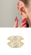 Gold Baguette CZ Interlocking Cc Logo Ear Cuff - CW1EARCUFF00120 | Wholesale Stainless Steel Jewelry Catwalk Jewellery Europe