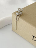 Silver CZ Pave Double Band Chain Dangle Ear Cuff - CW1EARCUFF00125 | Wholesale Stainless Steel Jewelry Catwalk Jewellery Europe