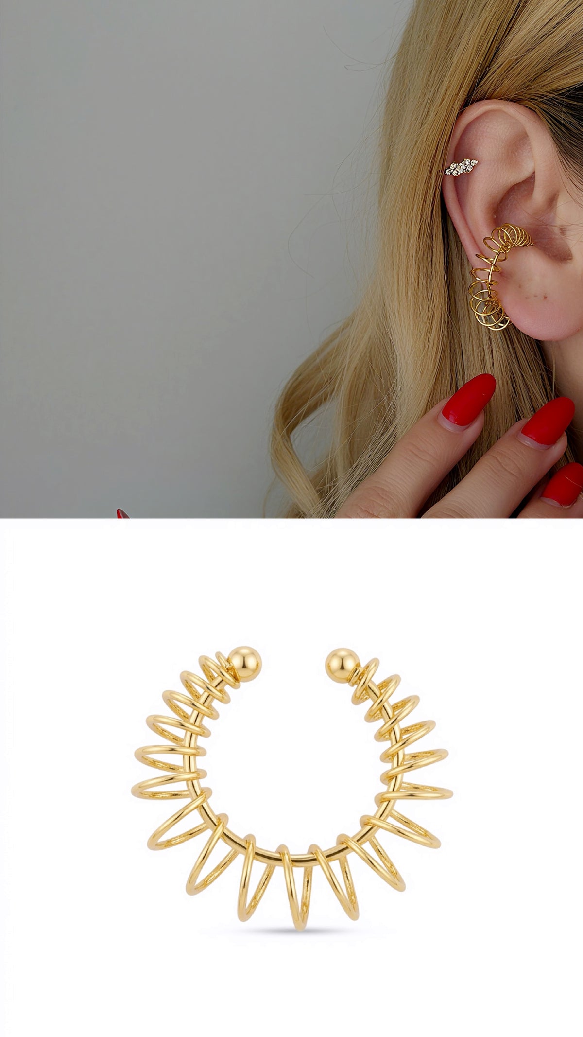 Gold Spiral Wire Coil Wrap Ear Cuff - CW1EARCUFF0065 | Wholesale Stainless Steel Jewelry Catwalk Jewellery Europe