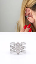 Silver Marquise CZ Flower Triple Band Ear Cuff - CW1EARCUFF0075 | Wholesale Stainless Steel Jewelry Catwalk Jewellery Europe
