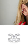 Silver Double Heart CZ Hourglass Ear Cuff - CW1EARCUFF0098 | Wholesale Stainless Steel Jewelry Catwalk Jewellery Europe