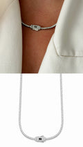 Silver CZ Solitaire Monaco Clasp Tennis Necklace - CW1NKL00143 | Wholesale Stainless Steel Jewelry Catwalk Jewellery Europe