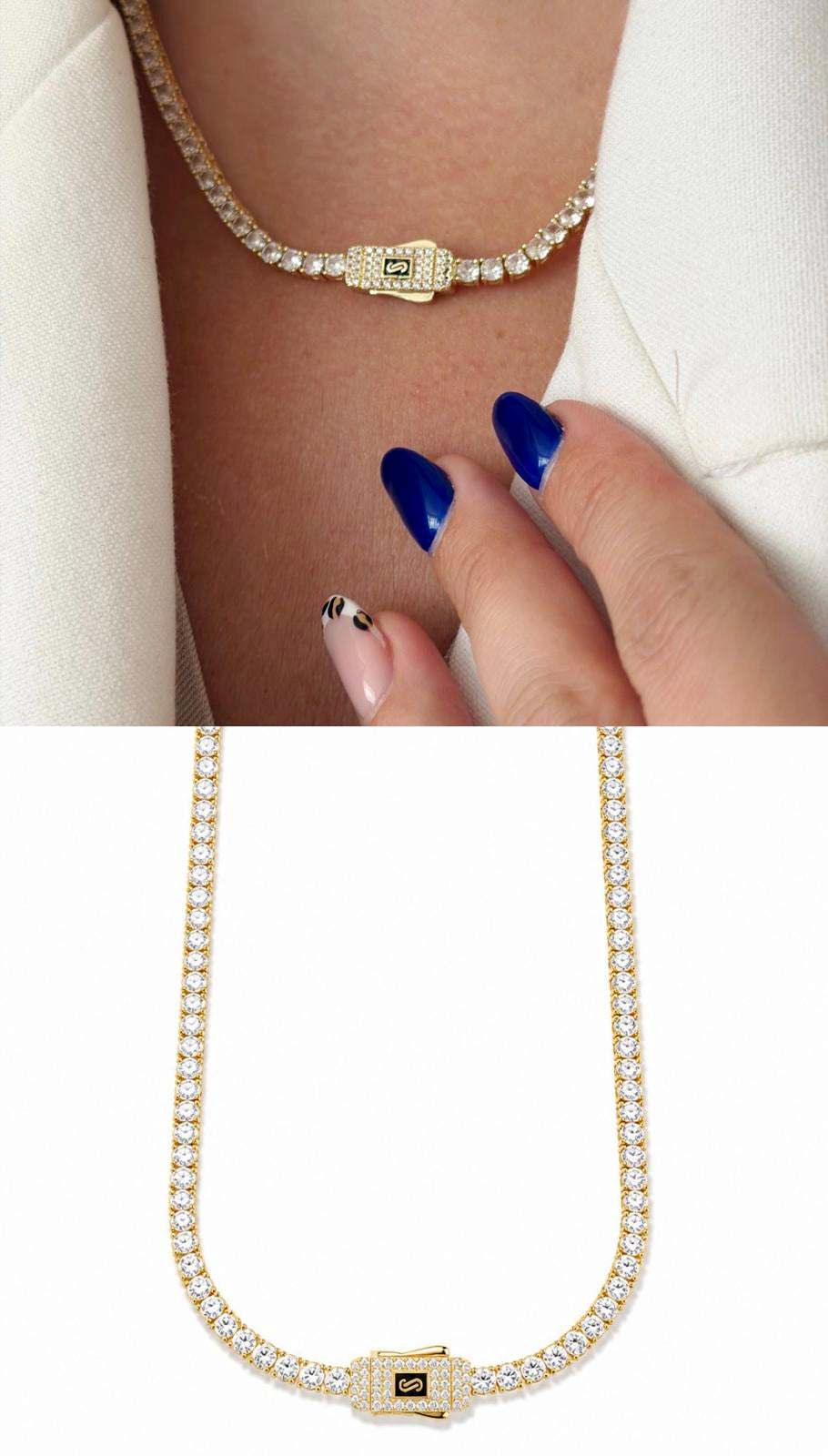 Gold CZ Solitaire Monaco Clasp Tennis Necklace - CW1NKL00146 | Wholesale Stainless Steel Jewelry Catwalk Jewellery Europe
