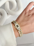 Gold Iced Out CZ Pave Chunky Curb Chain Bracelet With S Logo Clasp - CW1VPBRCLT00282 | Wholesale Stainless Steel Jewelry Catwalk Jewellery Europe