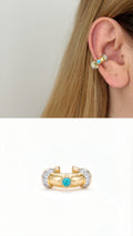 Gold Turquoise Stone CZ Pave Chunky Ear Cuff - CW1EARCUFF00130 | Wholesale Stainless Steel Jewelry Catwalk Jewellery Europe