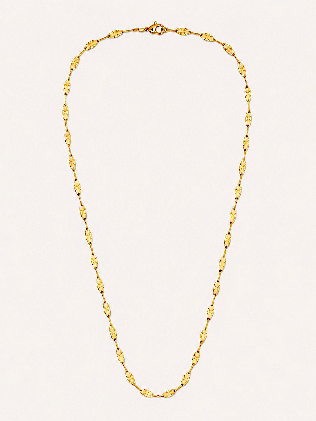 Gold Starburst Etched Marquise Station Chain Necklace - CW1NKL0010 | Wholesale Stainless Steel Jewelry Catwalk Jewellery Europe