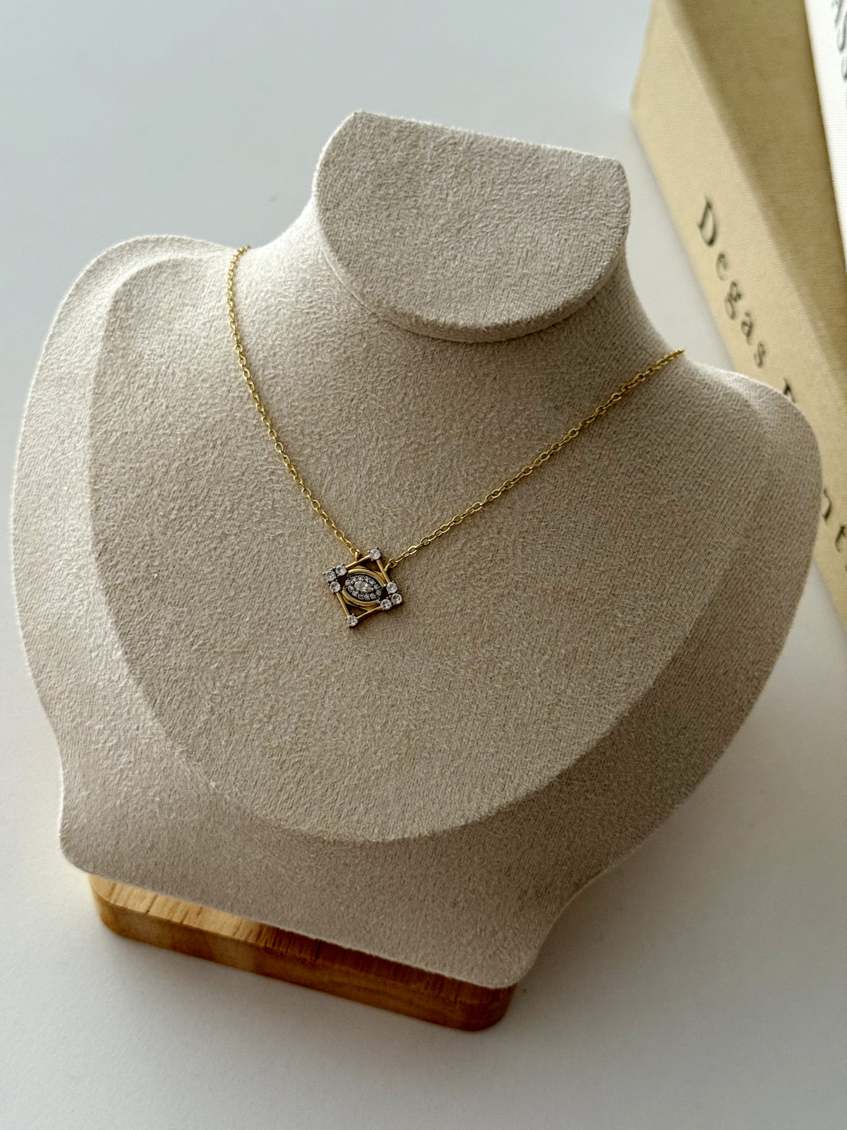 Gold CZ Pave Diamond Rhombus Evil Eye Pendant Necklace - CW1NKL0017 | Wholesale Stainless Steel Jewelry Catwalk Jewellery Europe