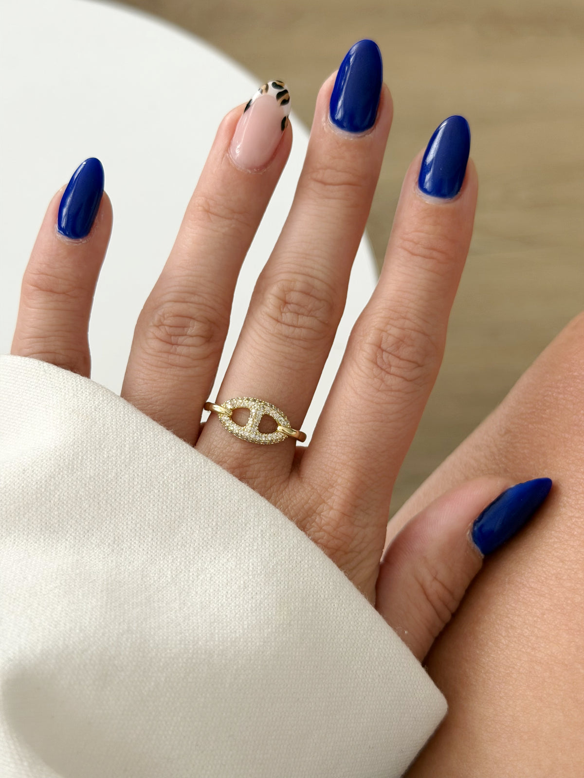 Gold CZ Pave Mariner Anchor Link Ring - CW1RING0077 | Wholesale Stainless Steel Jewelry Catwalk Jewellery Europe