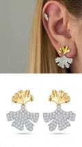 CW1VPEARNG00120-two-tone-cz-pave-ginkgo-leaf-dangle-earrings-catwalkjewellery wholesale jewelry VIP 14K EARRINGS  Catwalk Jewellery Europe