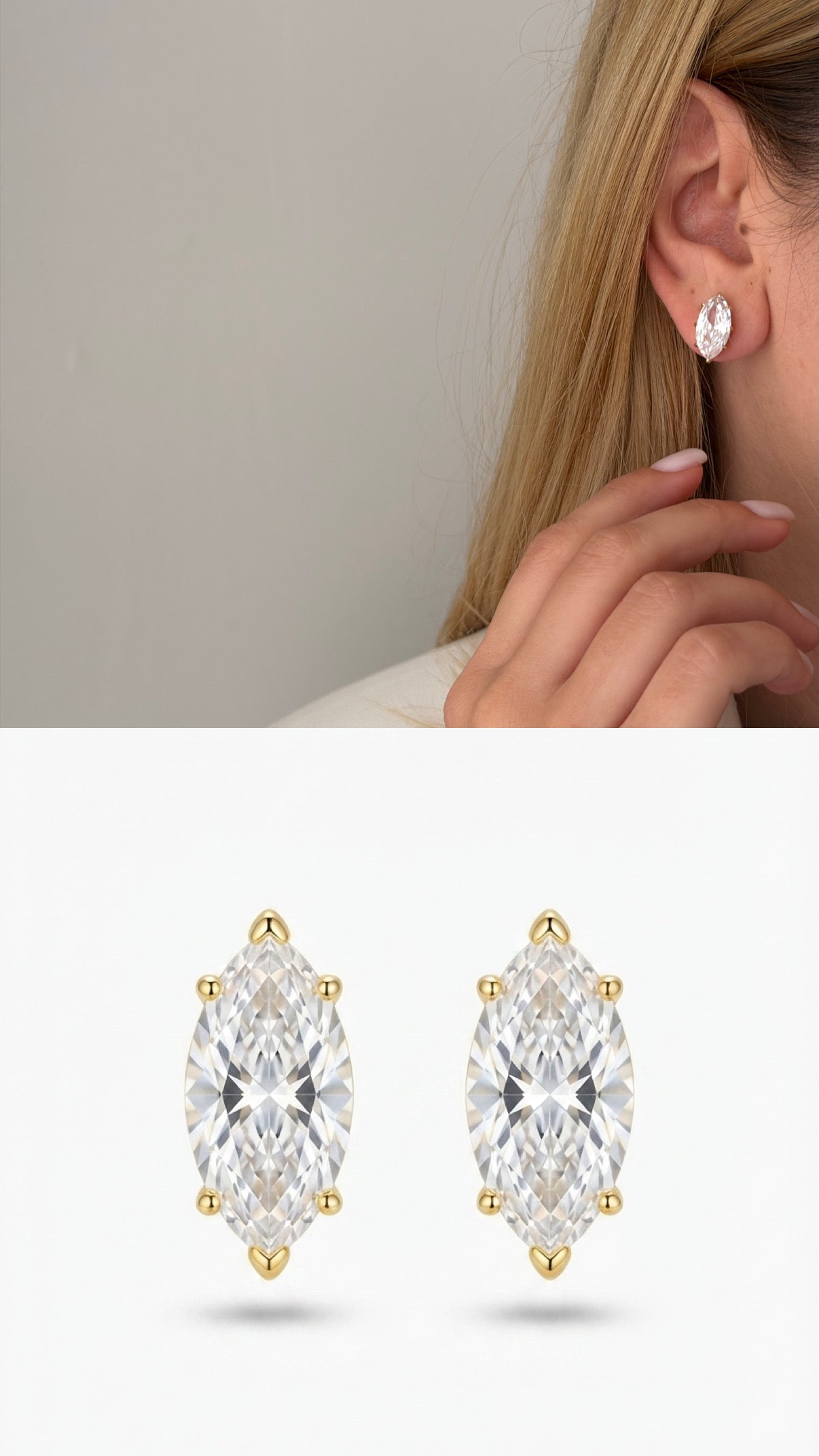 CW1VPEARNG0044-gold-marquise-and-square-cz-stud-earrings-catwalkjewellery wholesale jewelry VIP 14K EARRINGS  Catwalk Jewellery Europe
