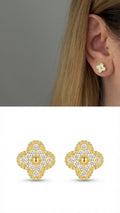 18K Gold Plated Stainless Steel Pave CZ Four Leaf Clover Stud Earrings - CW1VPEARRING00399 | Wholesale Stainless Steel Jewelry Catwalk Jewellery Europe